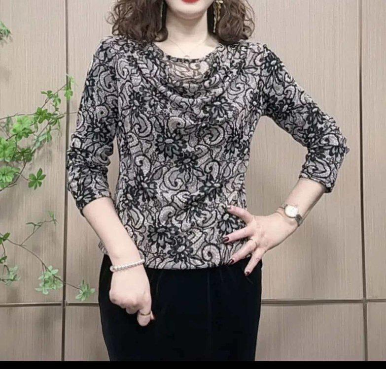Elegantes Spitzen-T-Shirt mit sieben Ärmeln für Damen
