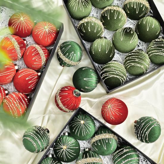 12Pcs Velvet Christmas Ball Ornaments Flocked Xmas Balls Shatterproof Plastic Balls Hanging Ornament for Xmas Wedding Party