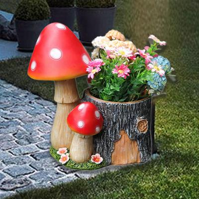 Resin Lighted Mushroom Flowerpot Plant Pot Solar Powered Desk Artwork Table Ornament for Dining