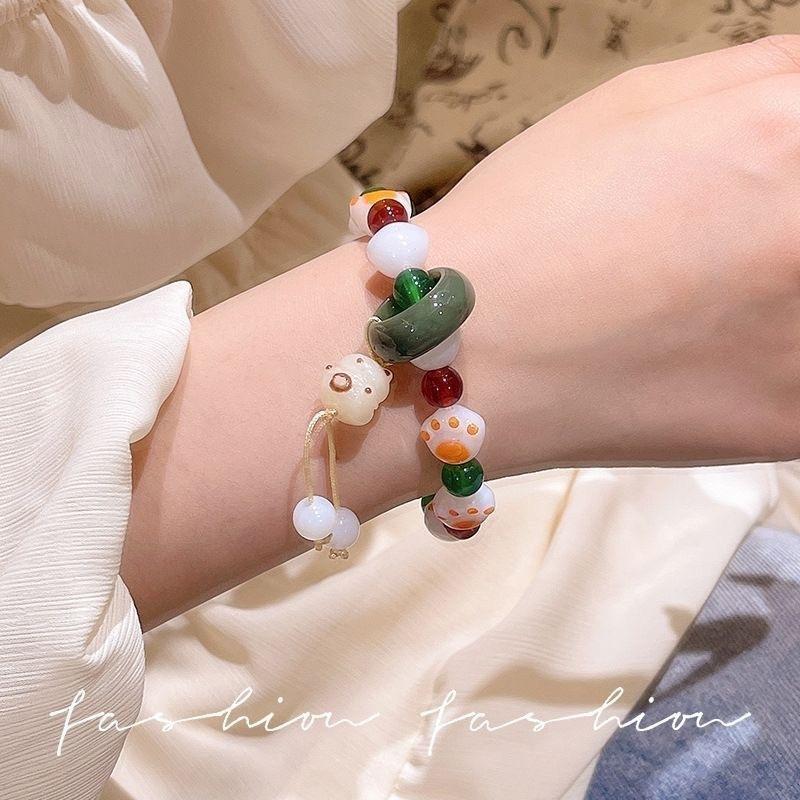 Resin New Chinese Style Guochao Charcoal Burnt Cat Claw Imitation Bodhi Bracelet Student Finger Soft Women's Pan Bead Bracelet Accessories