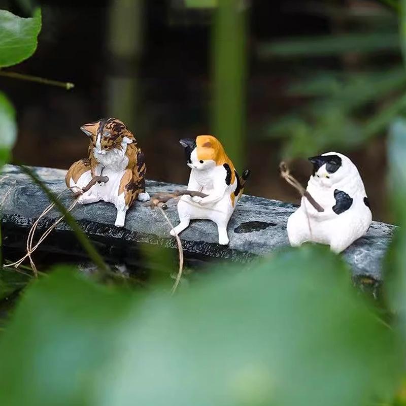 Acuario Gato Pescador Colgante Paisaje Creativo Adornos de Oficina Diversión de Pesca Mini Decorativo Micro-Paisaje