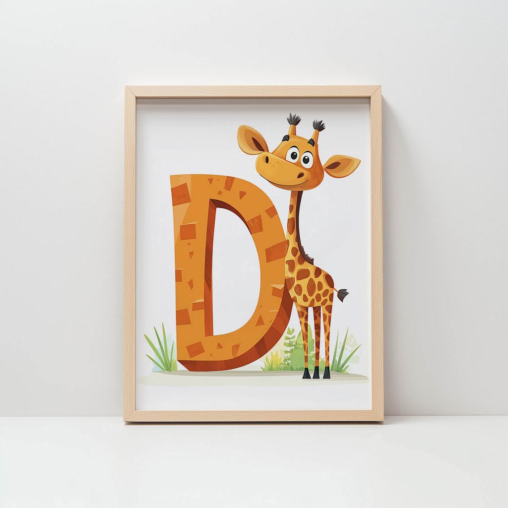 Plakat Żyrafa Z Literą D Plakat Żyrafa Z Literą D, 50X70 Cm, Bez Ramy, Płótno Premium Na Blejtramie