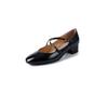 Lady Style Fashion Simple Shallow Mouth Single Shoes 2025 Autumn New Round Head Thick Heel Cross Buckle Temperament Small Leather Shoes
