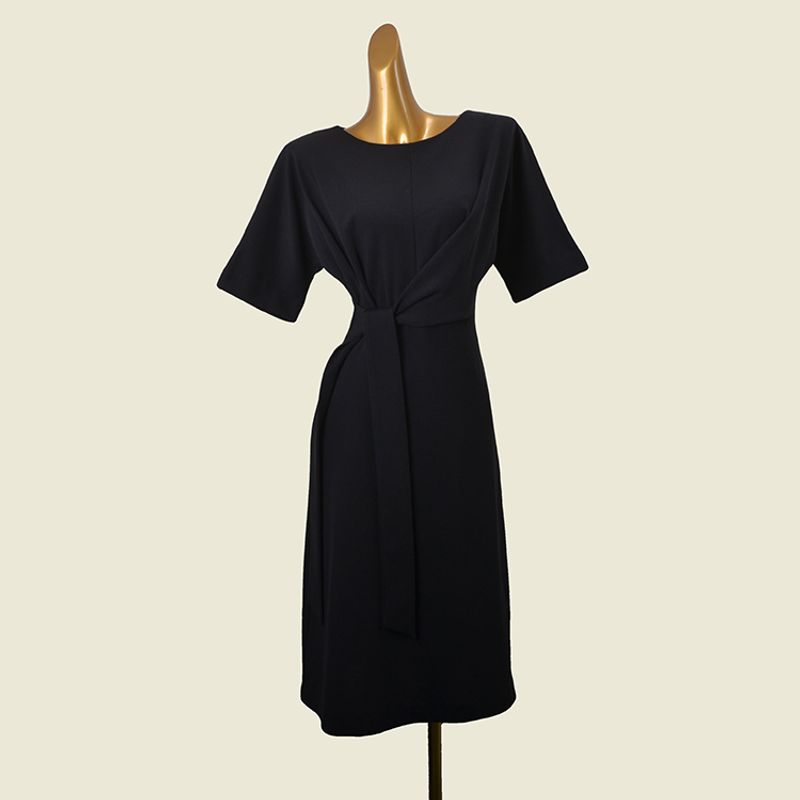 

Sweden Fashion Brand round Neck Waist Hugging Lace-up A- line Skirt Western Style Foreign Trade Bat Short sleeve Dress Black XS