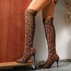 Kozačky nad koleno Dámské boty Pletené Elastické Kozačky Velmi vysoké podpatky Špičatá špička Módní trend Sexy Leopard Striptérka Nadměrná velikost