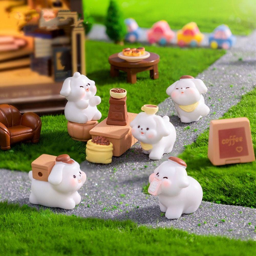 Dog Coffee Shop Animals Statue DIY Doll House Miniature Figurines Creative Mini Animals Figurine
