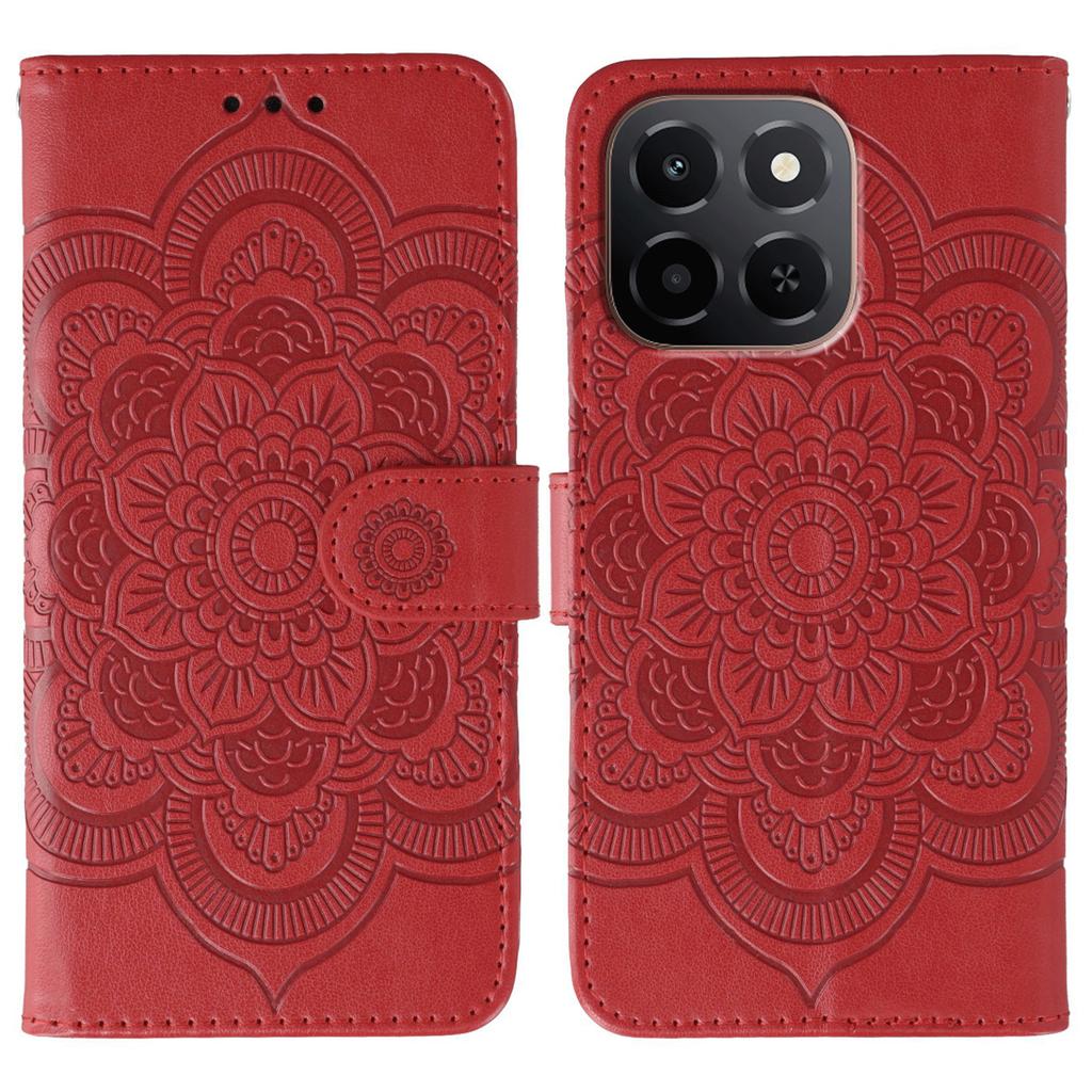 For Honor X6c 4G Case PU Leather Mandala Imprinted Design Wallet Phone Cover with Wrist Strap