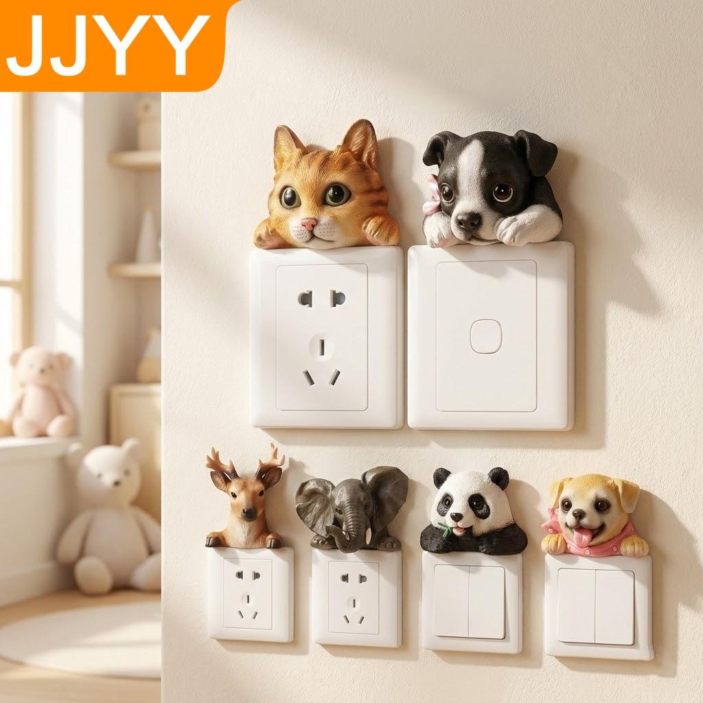 Resin Wall Stickers Animal Wall Hangings Switch Decal Home Decor Room Decorations Cartoon Dog Kitty Reindeer Elephant Panda