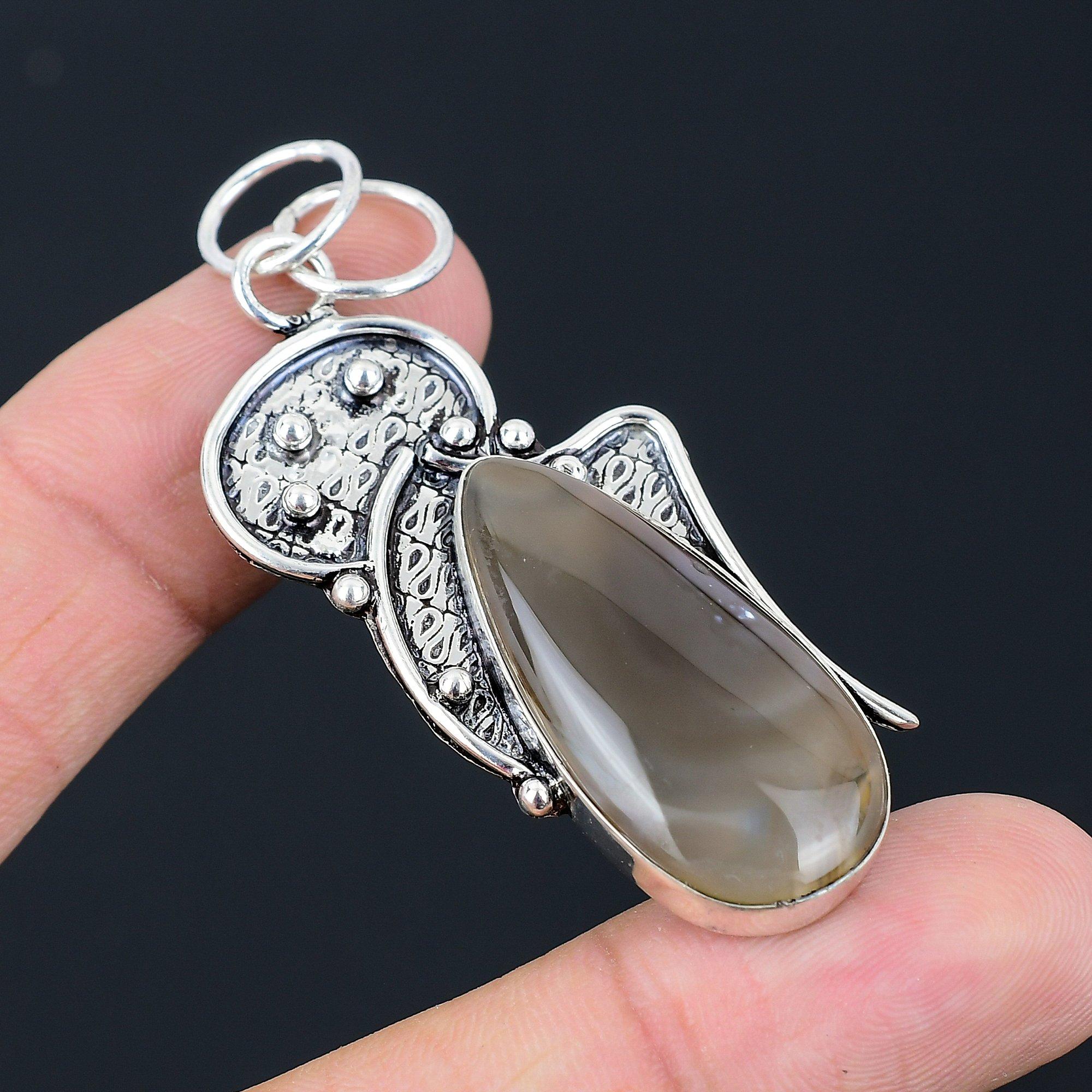 Natural Montana Agate Gemstone 925 Sterling Silver Pendant Flower For Girls