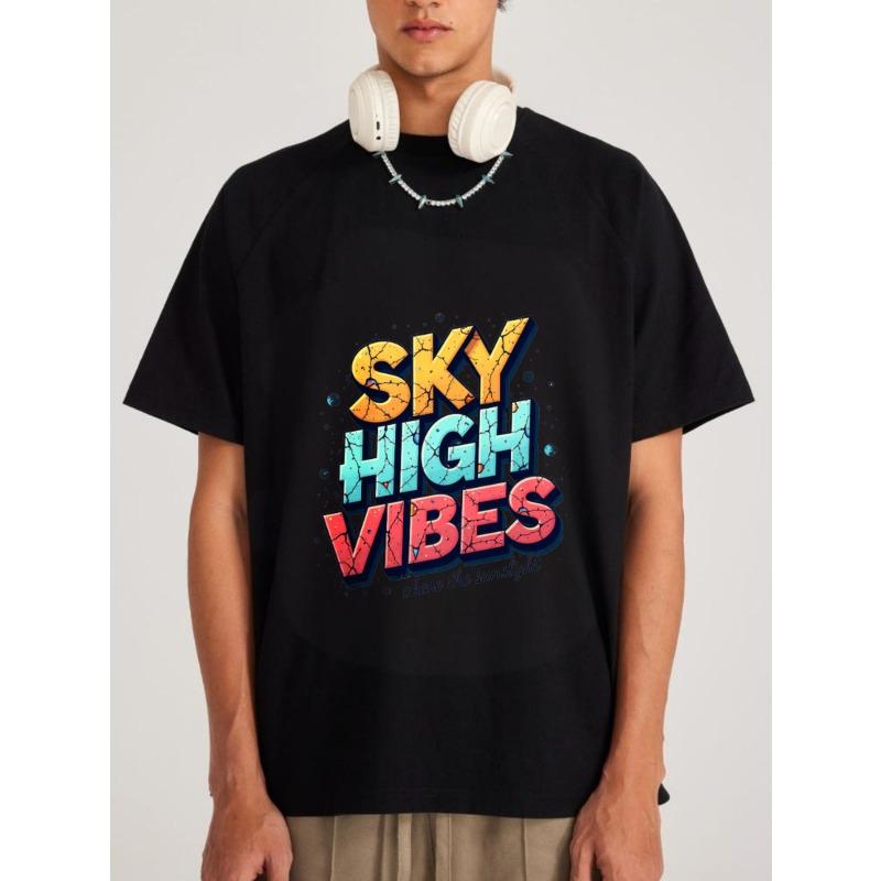 

Белая футболка с красочным графическим принтом и текстом Sky High Vibes и Chase The Sunlight для повседневной носки и активного отдыха XXXXL