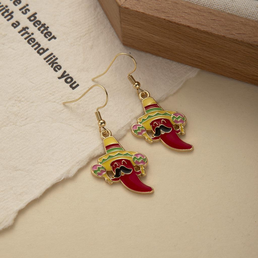 Jalapeño Earrings, Personalized Design Sense, Red Pepper Beard, Cartoon Wide-Brimmed Hat Earrings, Women