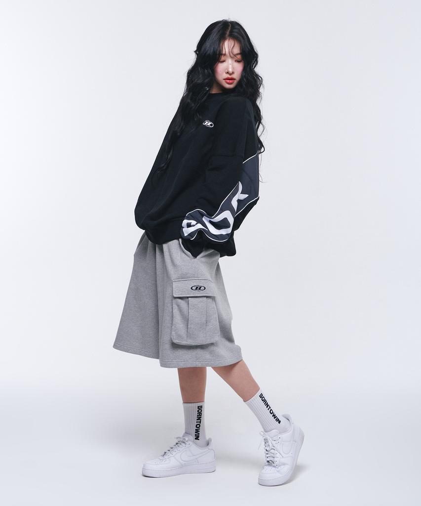 BORN TO WIN Nylon Mix Bold Sweatshirts [Black]