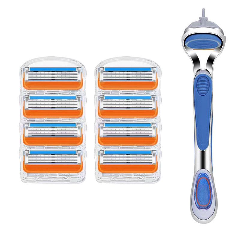 

Универсальная пятислойная мужская бритва с ручным управлением и оранжевыми лезвиями