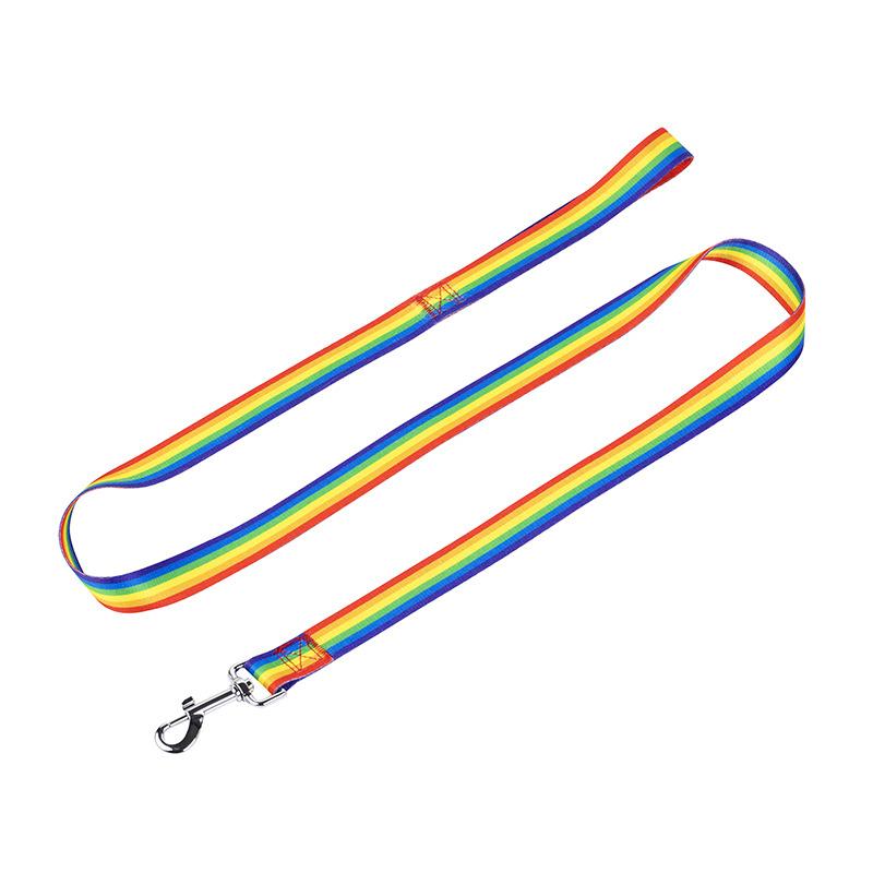 Rainbow Walking Dog Rope Large Medium And Small Traction Rope Snap On Pet Collar Nylon Strap Woven Dog Pet Accessories
