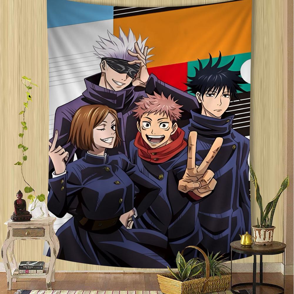 Jujutsu Kaisen Group Battle Wall Tapestry Dynamic Character Art Edgy Room Decor for Shonen Anime Action Manga Fans