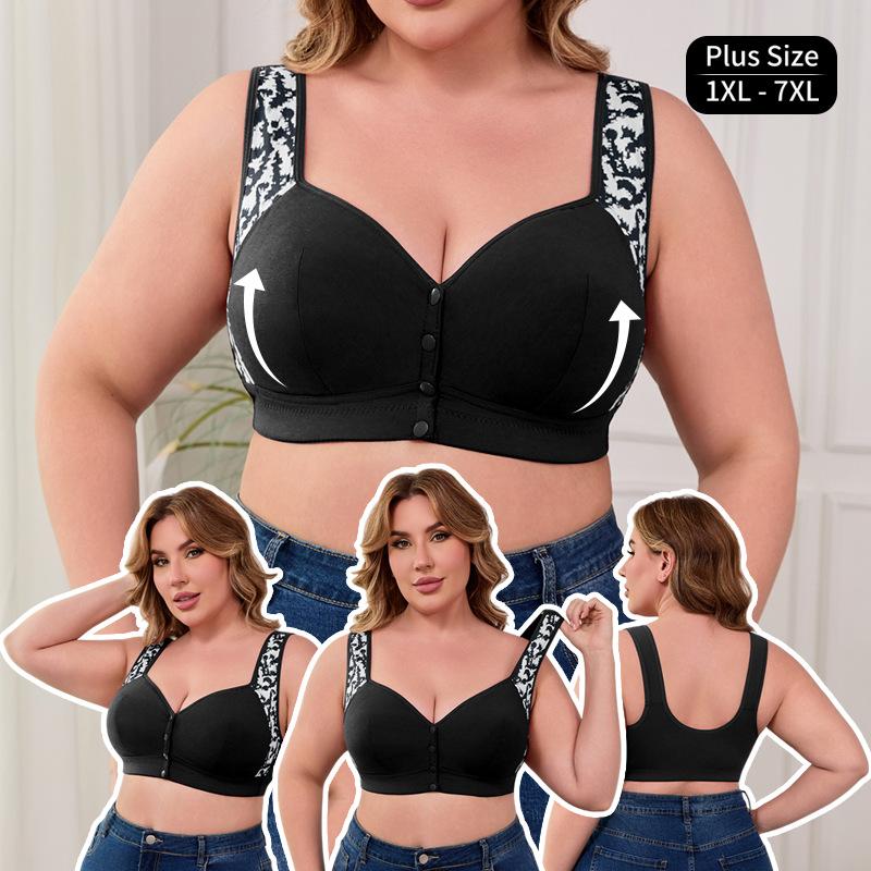 XL-7XL Front-closure Bra Plus Size Wirefree Vest Underwear Push Up Breathable Soft Bralette