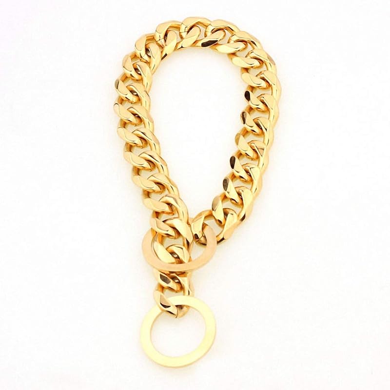 15mm Strong Silver Gold Stainless Steel Slip Dog Collar Metal Training Choke Chain for Large Dogs (34inch, Black)