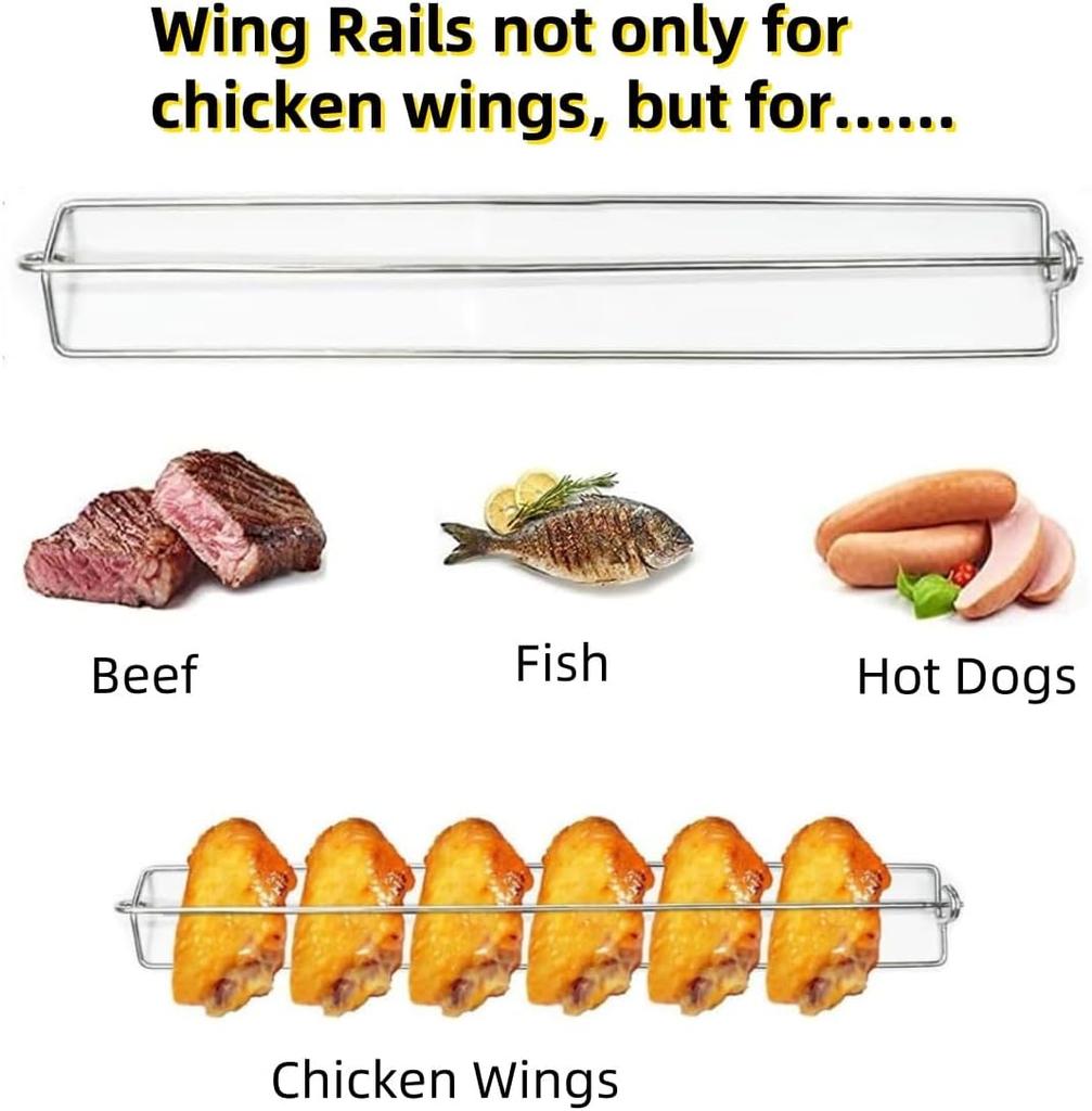 8 PCS Chicken Wing Grill Rails + Red Silicone Brush – Stainless Steel Clamping Set for Even Cooking, Outdoor Barbecue & Picnic