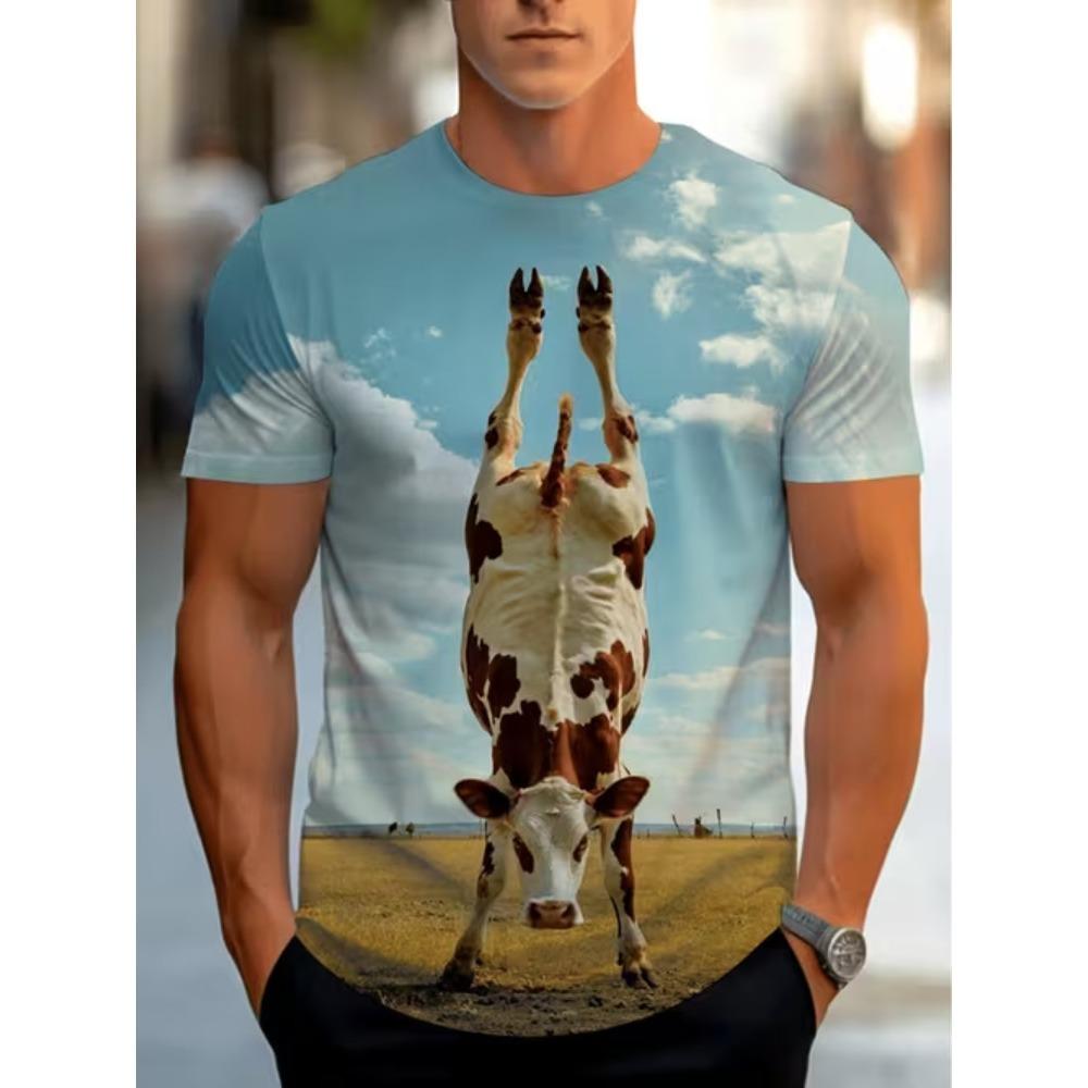 Sommer Herren Mode Stilvoll Bequem Rundhals Kurzarm T-Shirt Bunte Tiere 3D Druck Lässig Locker Atmungsaktiv Weich Übergröße T-Shirt