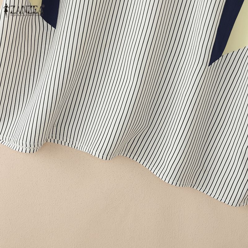 ZANZEA Women Casual Round Neck Stripe Print Loose Short Sleeve Blouse