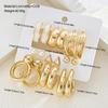 18 Pcs Vintage Gold Geometric Earring Set White Enamel Pearl Stud Drop Big Circle Exaggerated Earrings for Women Daily Jewelry