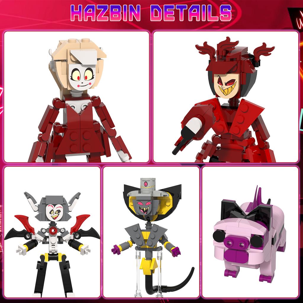 Hazbin 5 In 1 Building Set, Alastor, Fat Nuggets,Alastor,Husk,Charlie 5 Figures Model Toy, Creative Gift for Boy Girl 6+, 499PCS