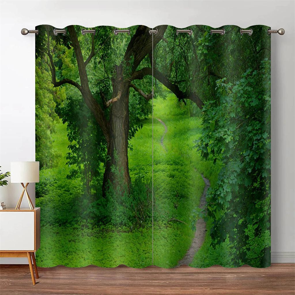 Forest Curtains Jungle Tree Nature Scenery Window Curtain Blinds for Living Room Bedroom Waterfall Left and Right Biparting Open