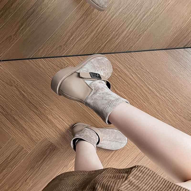 British style matte suede thin boots 2025 autumn and winter new belt buckle flat thick heel retro Martin boots short boots