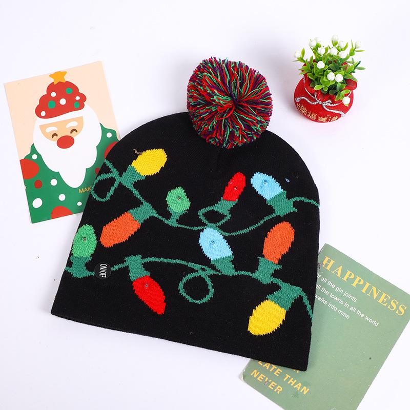 LED Light-Up Knit Christmas Hat - Colorful Winter Wool Hat for Adults & Children