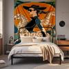 Boho Chic Wall Tapestry With Moon Phase Floral Starry Sky Design Bedroom Yoga Studio Decor