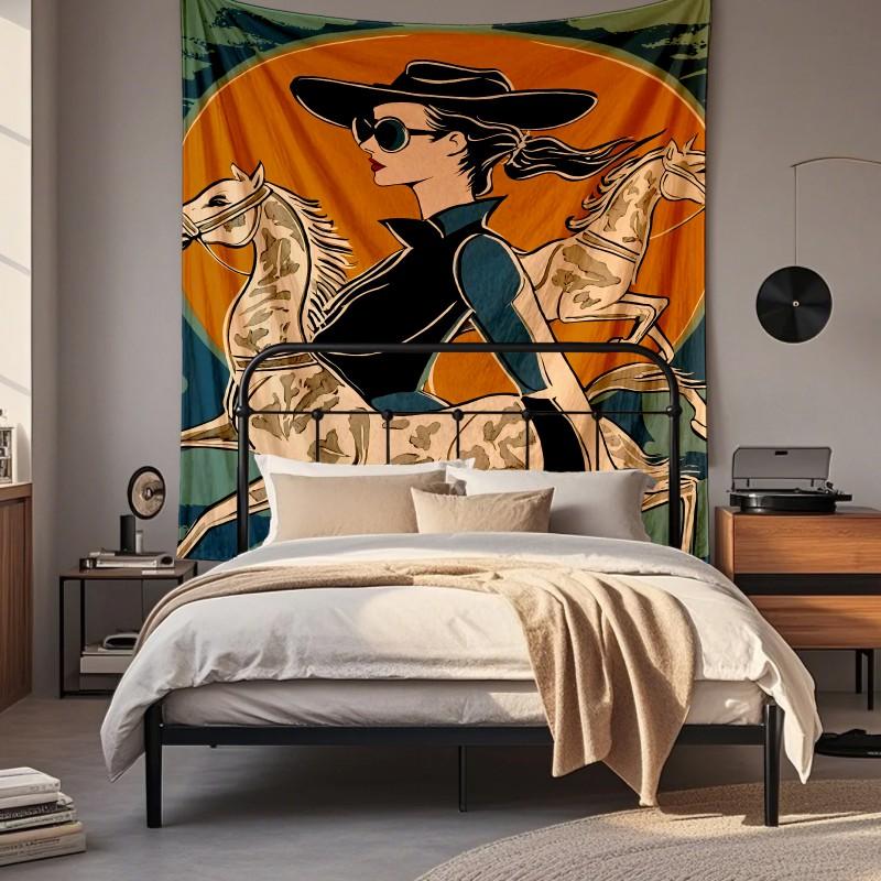 Boho Chic Wall Tapestry With Moon Phase Floral Starry Sky Design Bedroom Yoga Studio Decor