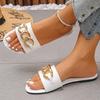 Classic Slippers Woman Slides Beach Flat Low Heels Women Shoes Solid Leather Platform Metal Decoration Summer Shoes Plus Size