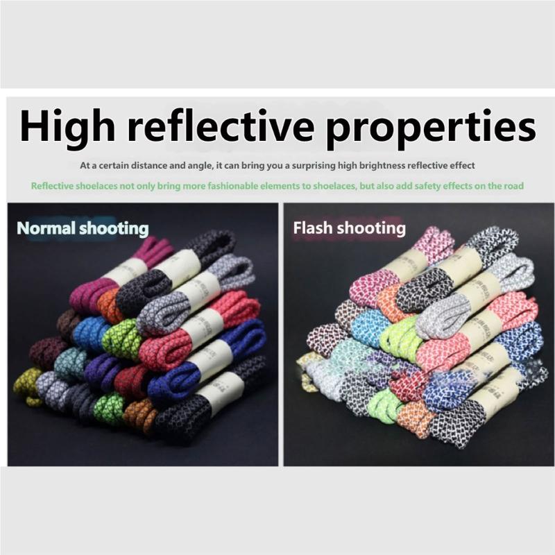 Reflective Polyester Shoelaces 120cm Long Anti Slip Woven Round Shoe Laces Replacement For Sneakers Casual Foowear