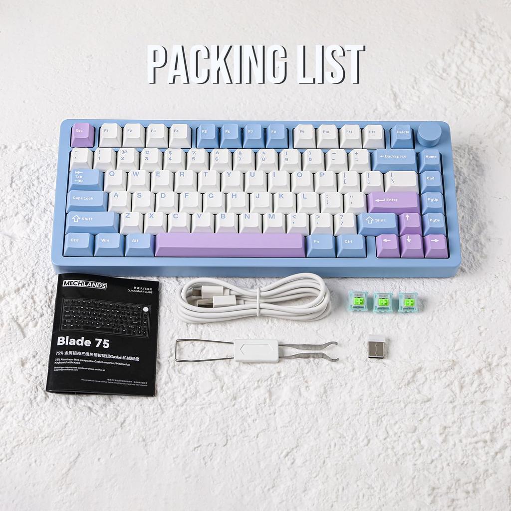 New MechLands Blade75 Wireless Aluminum Mechanical Gaming Keyboard with Gasketed Creamy Hot Customizable Keyboard with RGB Backlight for NKRO Surface,