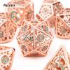 7 Pcs Red Green Gear Wheel Metal Dice Hollow Metal Polyhedral Dice Set Suitable for Role-Playing RPG  Board Game Card Game