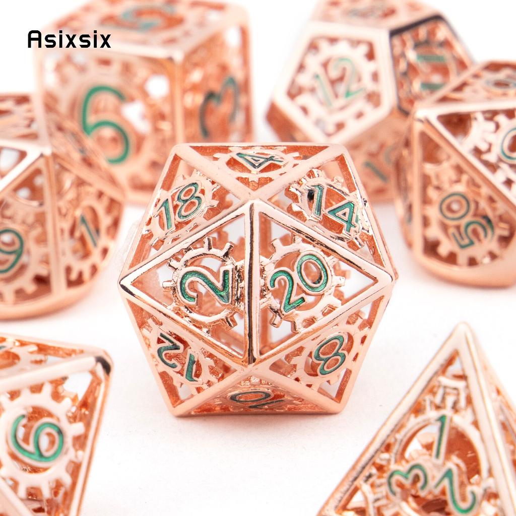 7 Pcs Red Green Gear Wheel Metal Dice Hollow Metal Polyhedral Dice Set Suitable for Role-Playing RPG  Board Game Card Game