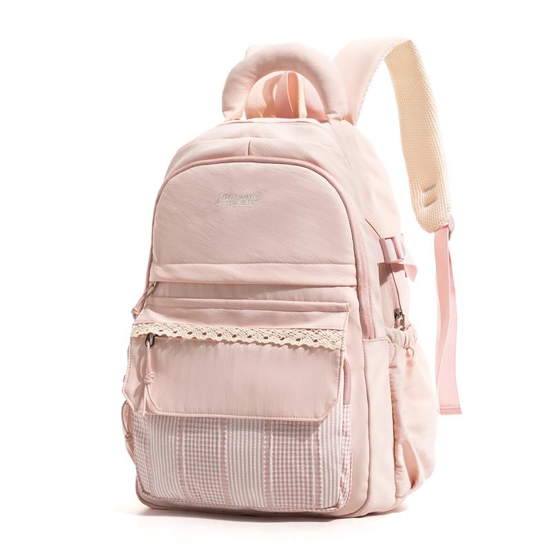 Striped Contrast Student Schoolbag College Style Large Capacity Backpack