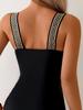 2025 European & American Black Slimming One-Piece Swimsuit with Tummy Control & Shoulder Straps
