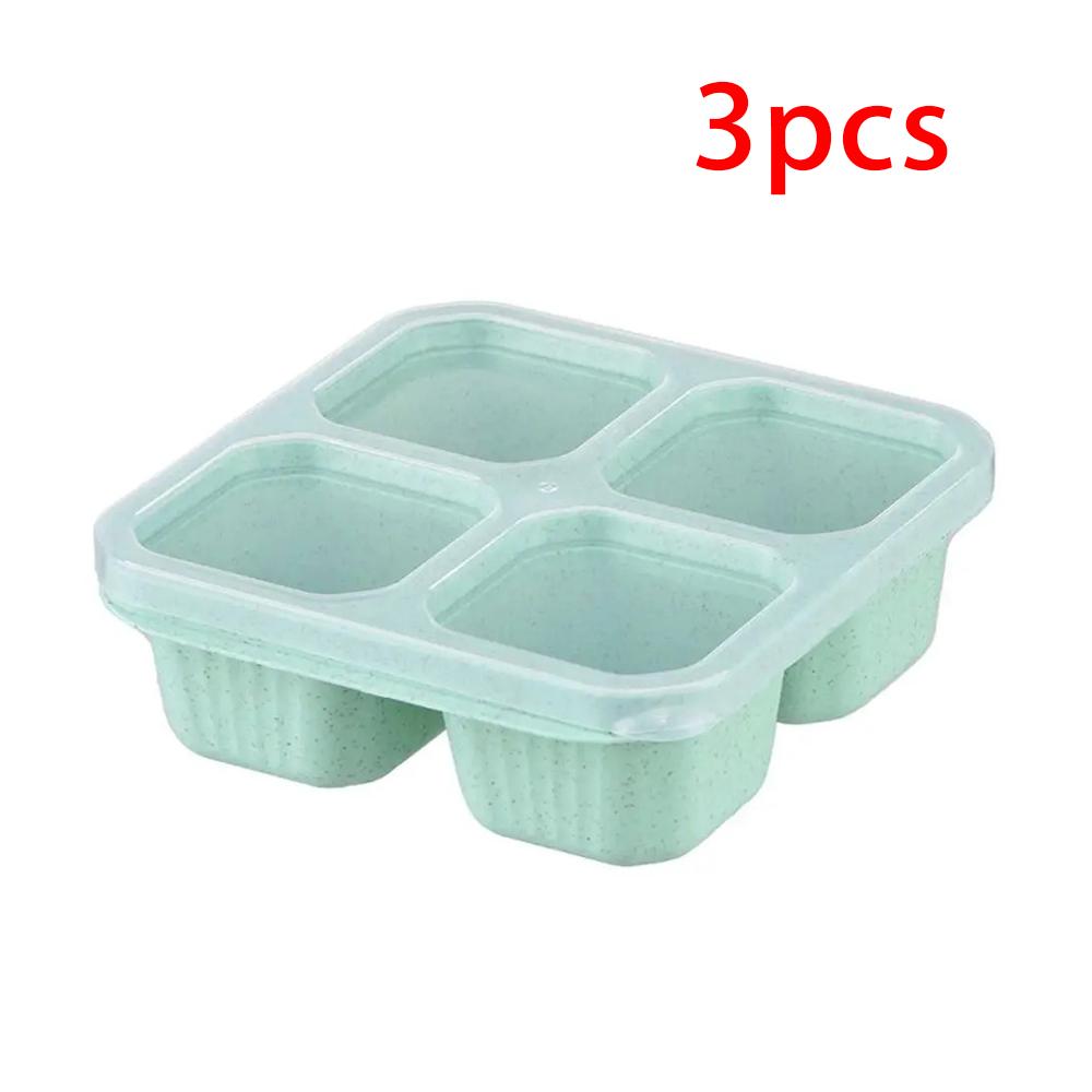 4-Grid Wheat Straw Snack Storage Box With Lid Stackable Anti-Slip Fruit Container For Kitchen Or Office