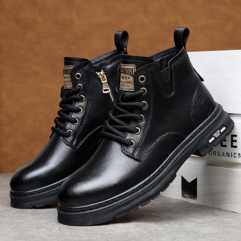 

Зима 2025 мужские кожаные ботинки Мартин в стиле ретро, мужские вельветовые теплые хлопковые ботинки в британском тренде 44