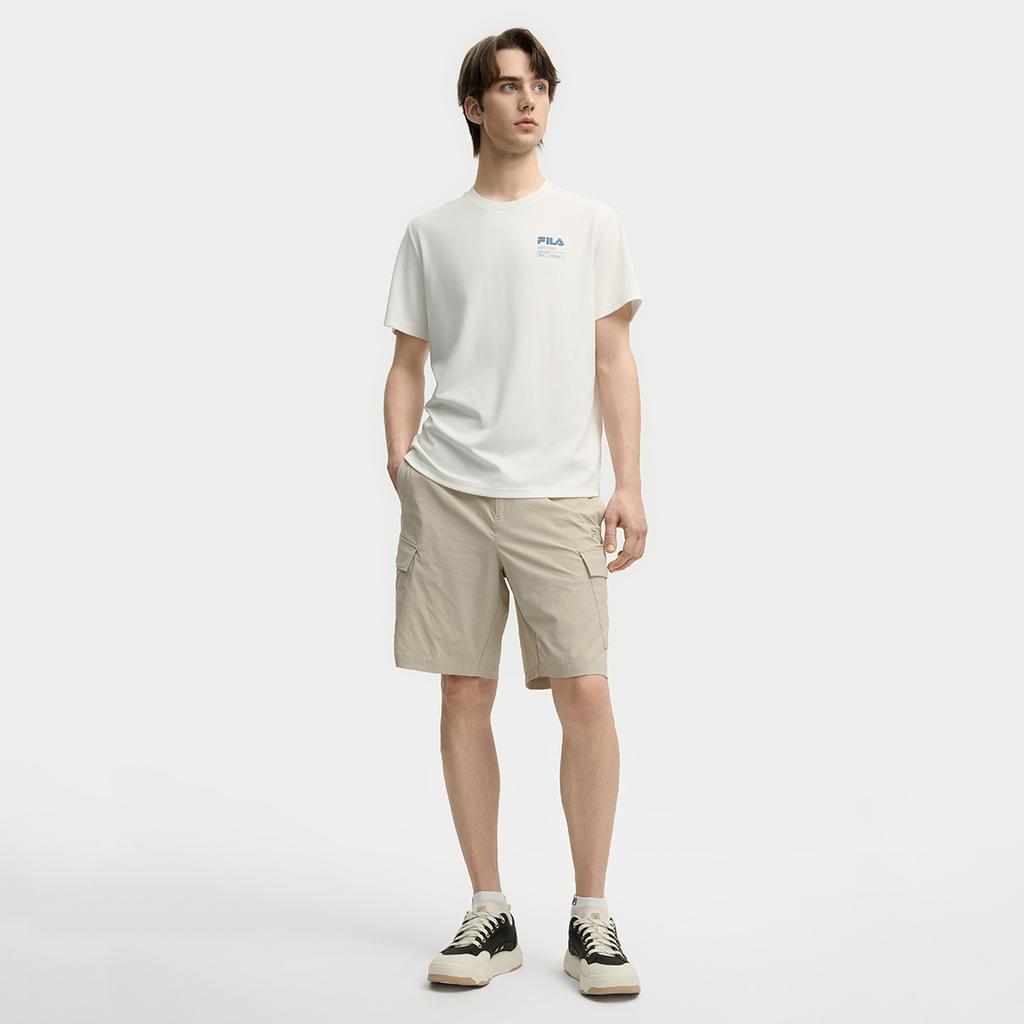Fila Heritage Fashion Casual Classic Soft Lightweight Breathable Short Sleeve T-Shirt Men Tops Cloud-Mushroom-White F11M538121FWT