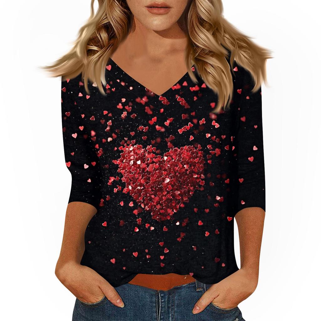 Women's T Shirt Print 3/4 Sleeve Daily Weekend Fashion Basic V- Neck Regular Top