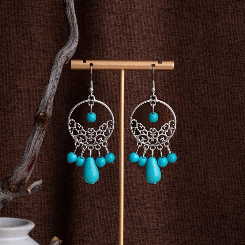 Tibetan Ethnic Bohemian Tassel Turquoise Earrings