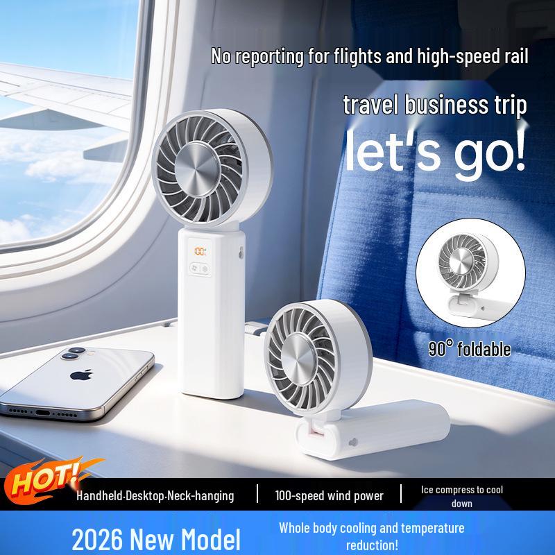 26 New Folding Handheld Fan with Cold Compress, HD Display, & 100 Levels of Speed