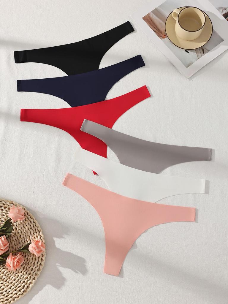 7Pcs/Set Seamless Underwear Low-Rise Panties Ice Silk Women Thongs Sexy Solid Bikini Female Stretch Lingerie Plus Size XL-4XL