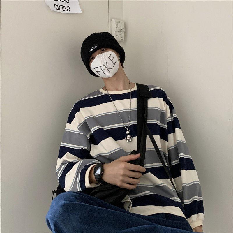Autumn Korean Harajuku Striped Long-Sleeve T-Shirt: Retro, Loose, Unisex Style for Students