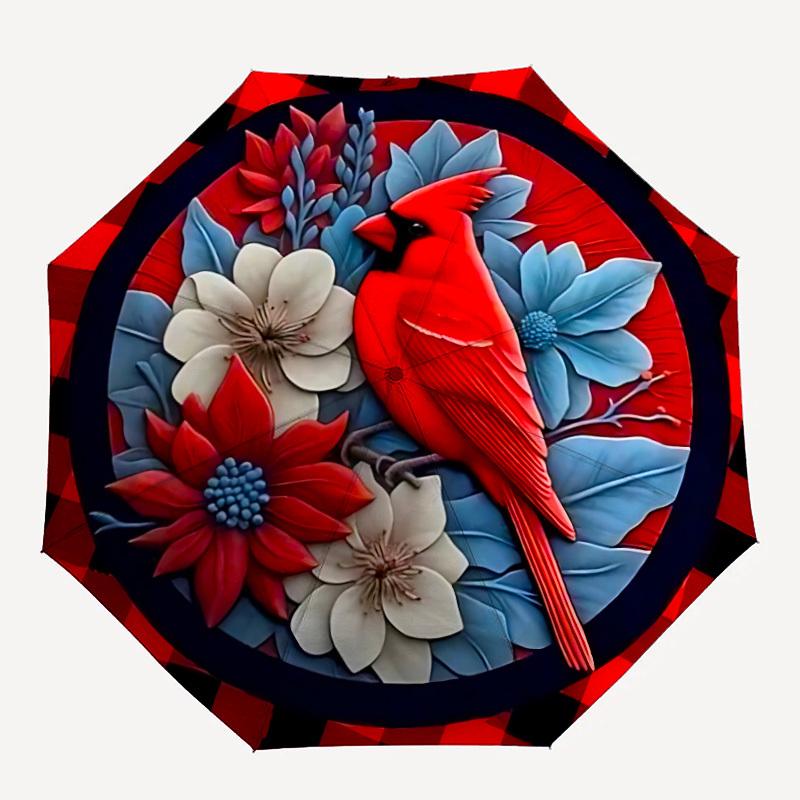 

1pc Cardinal Floral Decor Automatic Open/Close Umbrella, Compact Travel Umbrella, 8-Rib Sturdy Frame - Ideal Gift for Friends yy251118061