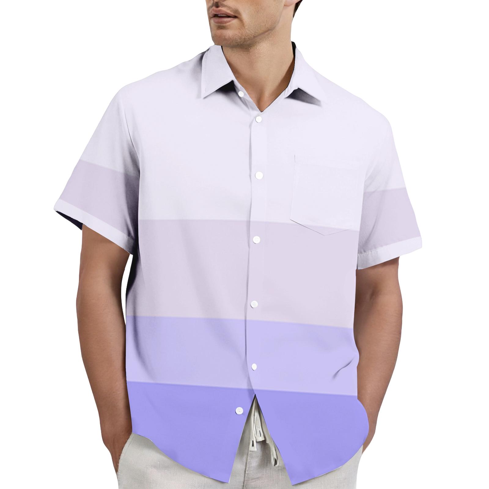 

Men s casual stylish striped texture printed shirt - Men s lapel short-sleeved button-up shirt M білий