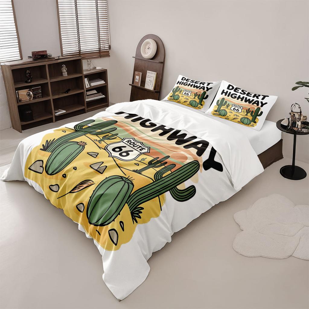 3pcs Cartoon Car Desert Landscape Printed Duvet Set Multi Size Comfortable Bedroom Bedding Decoration Machine Washable