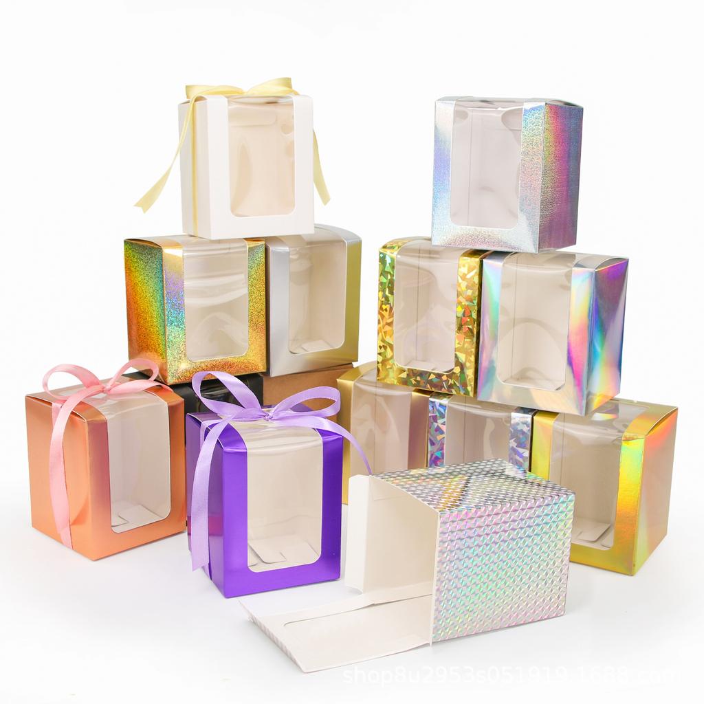 WTEMPO 10PCS Transparent Window Laser Paper Boxes Small Mug Glass Cups Aromatherapy Model Packaging Boxes, Perfect for Birthday Wedding Gift Boxes